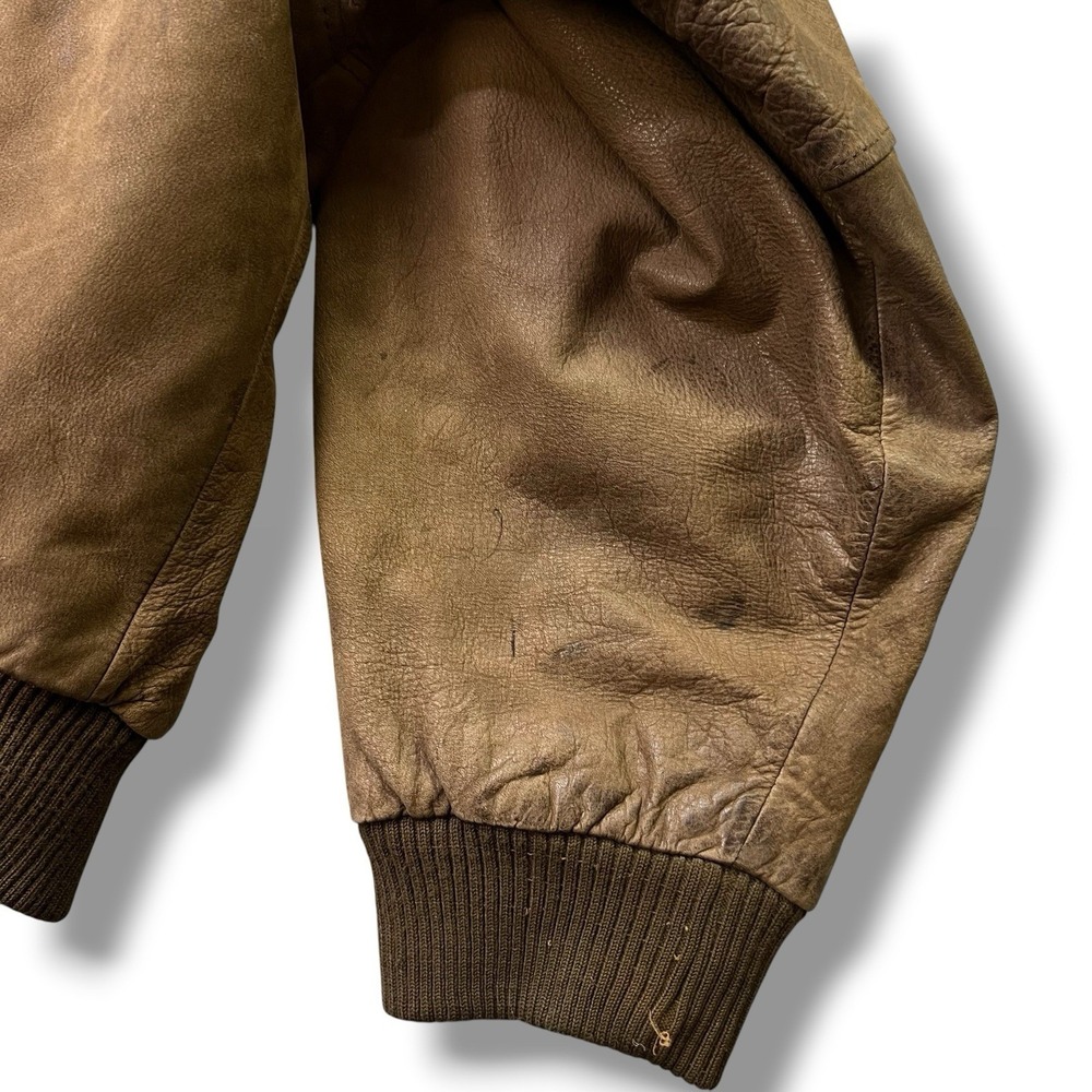 Vintage Wilsons Adventure Bound Distressed Brown Leather Bomber Jacket Men's S - Picture 9 of 13
